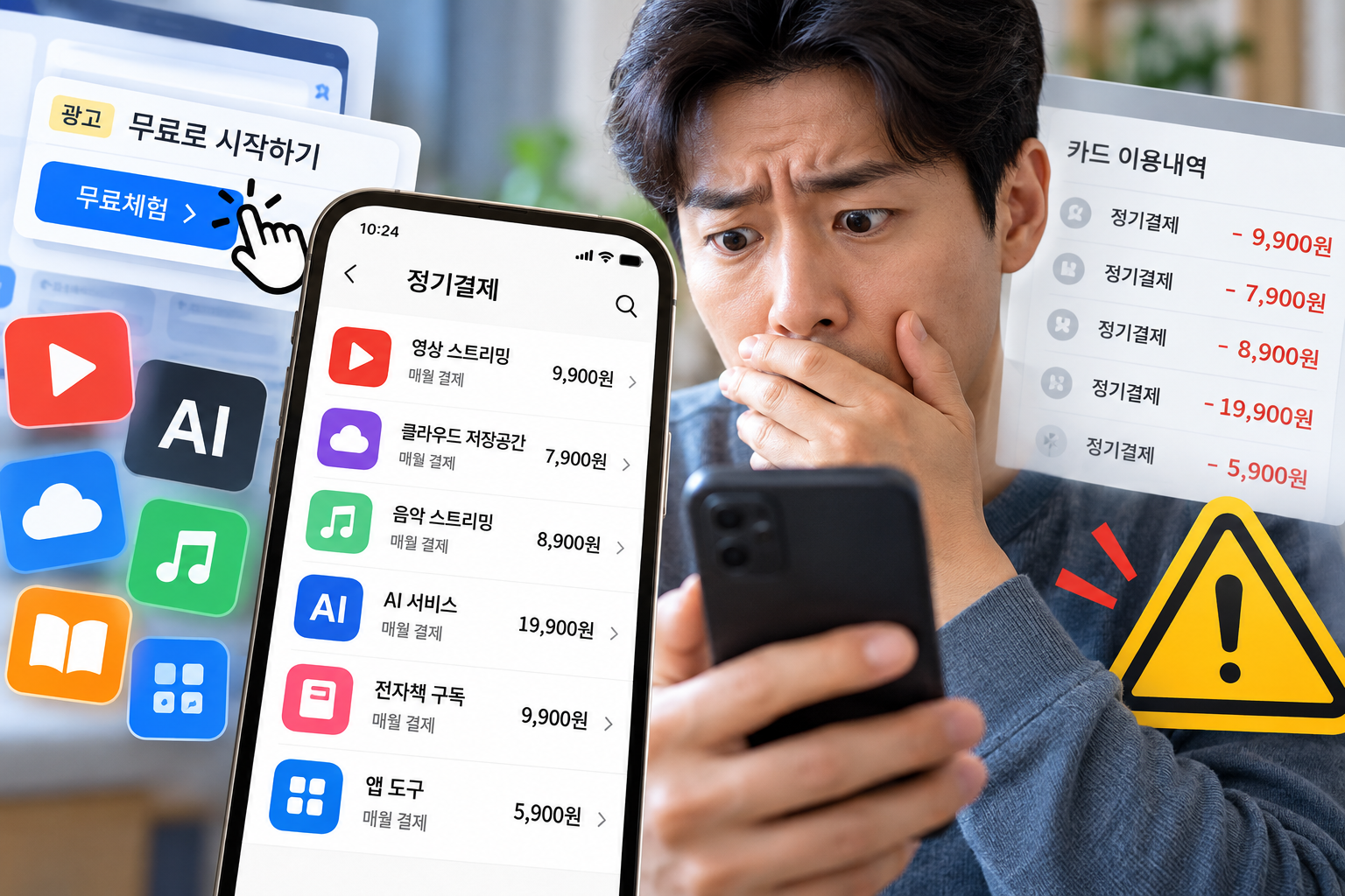자동결제 확인 방법과 스마트폰에서 나도 모르게 빠져나가는 정기결제 및 구독료를 확인하는 모습